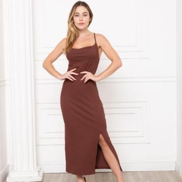 Imagem de Vestido Feminino Decote Degage Anarruga - Maranne, Marrom, P