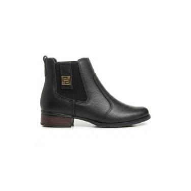 Imagem de Bota Feminina Pegada Salto Bloco Elástico Couro Preto, 37