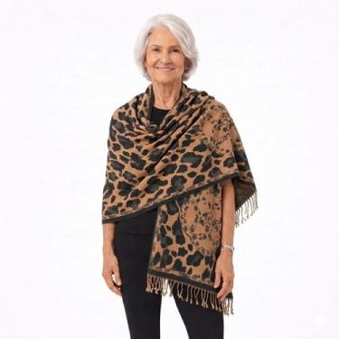 Imagem de Pashimina Cachecol Echarpe Estampa Animal Print Dupla-Face - Estampado