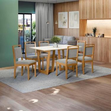 Imagem de Conjunto Sala de Jantar Lina em Madeira Maciça 6 Cadeiras Boucle Cinza