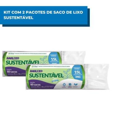 Imagem de Kit com 2 Sacos Para Lixo Sustentável 15 Litros 60 sacos - Baglixo