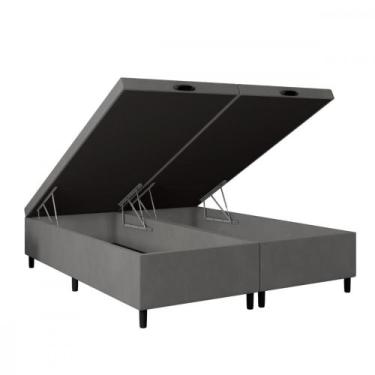 Imagem de Base para Cama Box King com Baú 192x203x35 Sued Cinza Portobel, Cinza
