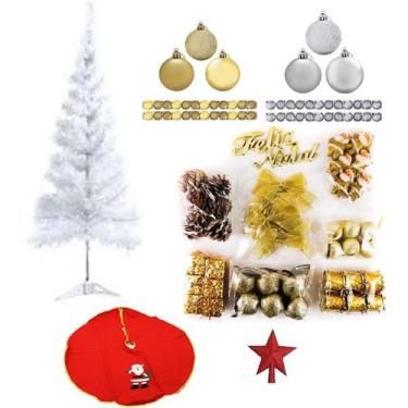 Imagem de Kit Árvore De Natal Branca 1,50m 200 Galhos Com Enfeites 75 Itens Deco