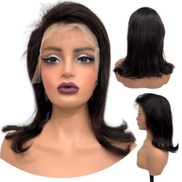 Imagem de Peruca front lace humana lisa castanho escuro 35cm bob wig - LIONSWIG