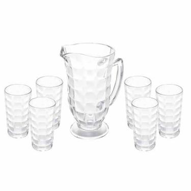 Imagem de Jogo 7 Peças com Jarra 1 L e 6 Copos 270ml de Vidro Xadrez  Casa Del G