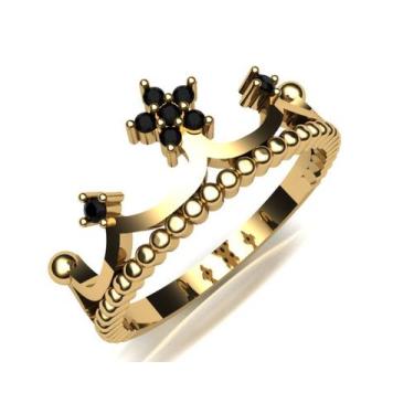 Imagem de Anel Coroa De Ouro Com Diamantes Negros 18k - mcosta joias