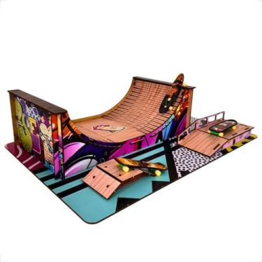 Imagem de Pista De Skate Em Mdf Adesivado Grafite Manobras Skate De Dedo Cor:Ver