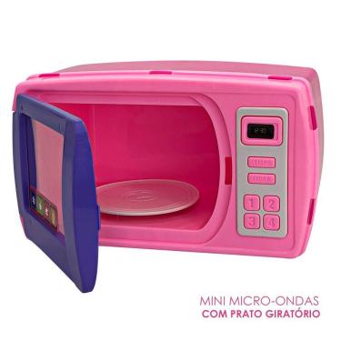 Imagem de Brinquedo Infantil Mini Micro-ondas com Prato Giratório Rosa com Porta Que Abre Bs Toys