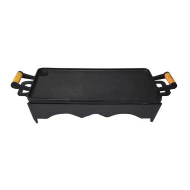 Imagem de Rechaud Bifeteira 0652RIG para Carnes Legumes e Peixes Ferro Preto Base com Canaletas 2 Chamas a Álcool Rig Fundidos