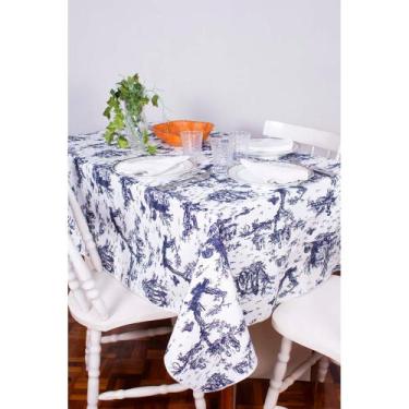 Imagem de Toalha de Mesa Quadrada em Tecido Jacquard Estampado Toile de Jouy Azu