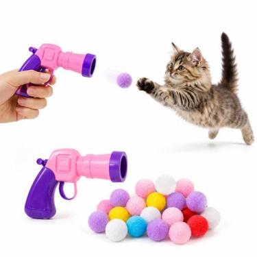 Imagem de Lançador De Bolinhas Macias Para Gatos Brinquedo Interativo Kit 20 Bol