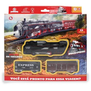 Imagem de Locomotiva Conjunto de Trem Brinqexpresso 213CM de Trilhos 13 Peças com Luzes e Movimento Polibrinq
