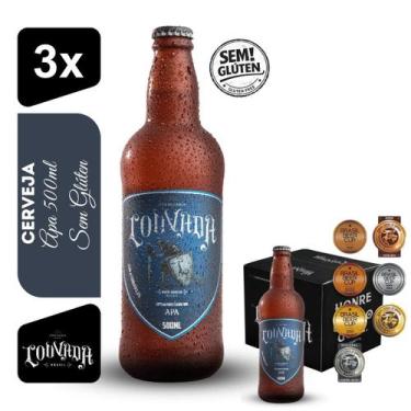 Imagem de Cerveja APA Cervejaria Louvada 500ml Kit 3 unidades Sem Glúten