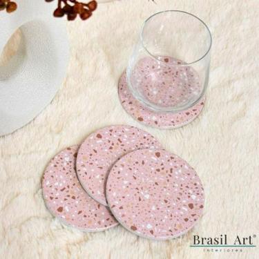 Imagem de Conjunto de Porta Copos de Granilite Terrazzo Rosa 4 Peças Lyor Organi