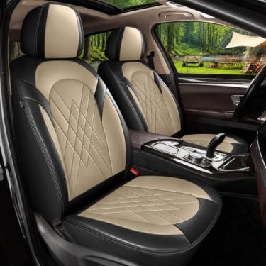 Imagem de YORKNEIC Capa Para Banco Dianteiro De Carro, 2 Peças, Ford Edge 2007-2023 2024 2025: Automotiva Couro Sintético, Protetor À Prova D'Água (Preto E Bege)