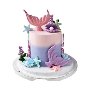 Imagem de Topo De Bolo Cauda De Sereia Decoração Conchas De Coral Tema Fundo Do 