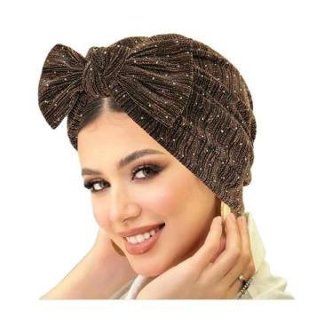 Imagem de Lenço De Cabeça Com Laço De Strass, Turbante Macio E Elástico Para Mul