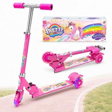 Imagem de Super Patinete Rosa Unicórnio 3 Rodinhas com Luzes Retrátil - Toy King