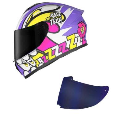 Imagem de Capacete Race Tech Hit Speedbee Branco e Roxo Fosco Mais Viseira Azul 