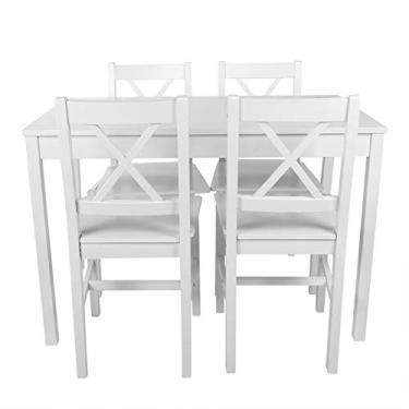 Imagem de Restokki Conjunto de cadeiras de mesa de jantar, mesa de jantar, conjunto de 4 cadeiras para cozinha e sala de estar (branco)