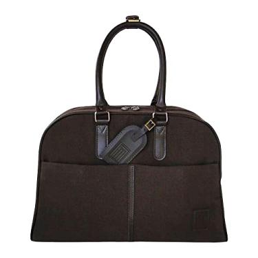 Imagem de Mala de Bordo Média Lona Com Couro Bolsa Viagem de Mão Mille Cor:Café