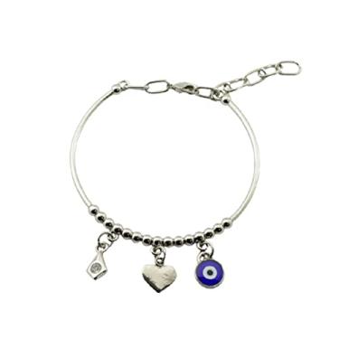 Imagem de Pulseira Prateada Com Olho Grego Coração Bijuterias
