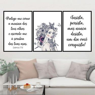 Imagem de Kit 3 Quadros Decorativos Salmo17:8 Protege-me Senhor