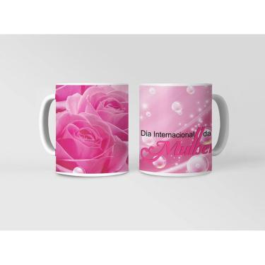 Imagem de Caneca ECF Dia da Mulher - Rosas Porcelana Branca 325ml