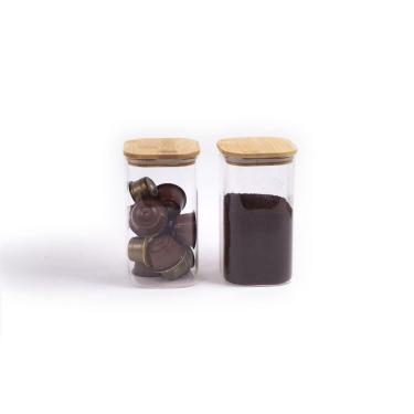Imagem de Kit Potes Hermeticos De Vidro Quad Flat Bambu 1400Ml - 2Pçs
