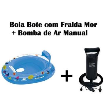 Imagem de Kit Boia Bote Com Fralda Infantil Azul+ Bomba De Ar - Mor