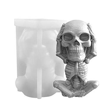 Imagem de vela silicone caveira 3D, criativo escultura em forma caveira fundição feito à mão resina aromática cera para fazer velas faça você mesmo artesanato sabão bolo chocolate cera abelha