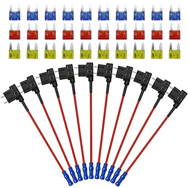 Imagem de FABOOD F Pacote com 10 adaptadores de fusível de 12 V para adicionar um circuito, porta mini APM ATM lâmina fusível com fusível de lâmina 10 A, 15 A, 20 A, para carros, caminhões, barcos..