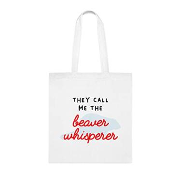 Imagem de They Call Me The Beaver Whisperer, sacola divertida, bolsa de ombro, bolsas reutilizáveis, cesta de Natal de aniversário, ideia de presente, Branco