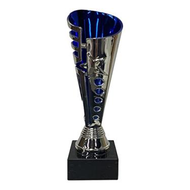 Imagem de Express Medals Taça troféu – Troféu estrela azul prata com base de mármore para torneios esportivos, competições, reconhecimento ou prêmio, 22,8 cm de altura x 7,6 cm de largura na parte superior.