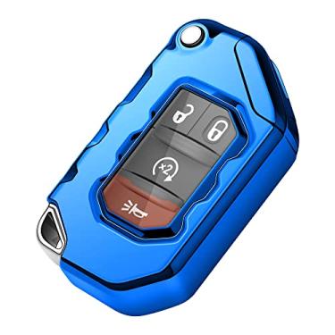 Imagem de Tukellen Capa para Jeep Key Fob Premium macia proteção total capa chave chave capa chave capa chave chave capa compatível com 2020-2026 Gladiator JT Sahara JLU 2018-2026 Wrangler JL JLU Rubicon (azul)