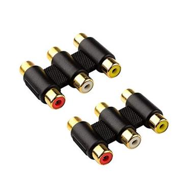 Imagem de Conector RCA Haokiang (pacote com 2) Adaptador de acoplador fêmea para fêmea 3-RCA de áudio e vídeo