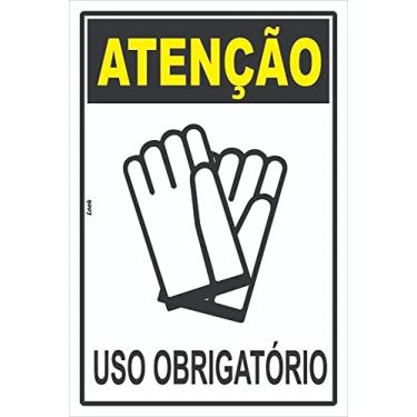 Imagem de Placa EPI Uso Obrigatório de Luvas de Segurança Sinalização Atenção 20X30CM