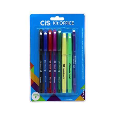 Imagem de Kit Office 2 CIS com 8 itens (5 canetas, 2 marcadores de texto pastel e 1 lapiseira 0.7mm), Multicor