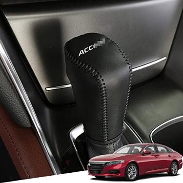 Imagem de Great-luck Acabamento protetor de capa de botão de mudança automática de couro genuíno na engrenagem os acessórios interiores do carro (pontos pretos) para Honda 10th Accord (2018 2019 2020 2021 2022)