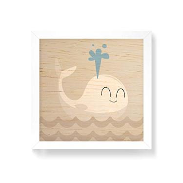 Imagem de Arte Maníacos Quadro decorativo com moldura caixa branca em Madeira - Baleia Kids - 30x30cm
