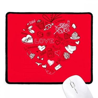 Imagem de Mousepad de coração vermelho e branco com borda costurada para o Dia dos Namorados