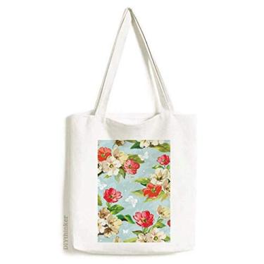 Imagem de Bolsa de lona elegante com flores de pêssego para desenho de plantas bolsa de compras casual