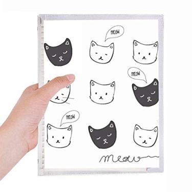 Imagem de Caderno branco preto com cabeça de gato Mewing Animal Folhas soltas Diário Recarregável Diário Papelaria