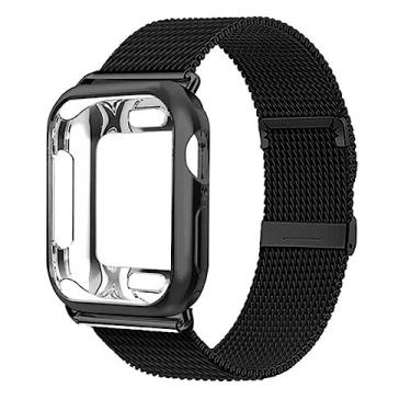 Imagem de SCHIK Capa + pulseira para Apple Watch band 41mm 45mm 44/40mm 42/38mm cinto de metal pulseira Milanese Loop para iWatch série 7 6 SE 54321 (Cor: Preto, Tamanho: série 42mm 3 2 1)