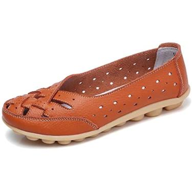 Imagem de Fangsto sapato feminino de couro bovino sapato mocassim sem salto sandálias sem cadarço, Laranja, 10.5