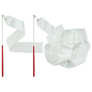 Imagem de FAZHBARY Varinhas de fita de ginástica rítmica brancas, serpentinas de louvor, para crianças, bastão girando apresentações de talentos, dança artística, pacote com 2