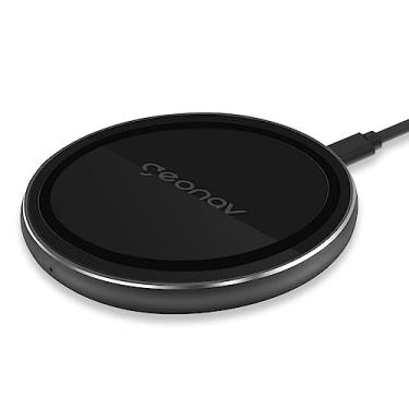 Imagem de Geonav Carregador por Indução de mesa 10W, vidro, carregamento rápido, compatível com aparelhos Android e iPhones com padrão Qi, QI10WG, Preto