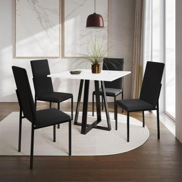 Imagem de Conjunto De Jantar Mesa Mônaco Premium 90Cm Branca Com 4 Cadeiras Estofadas Pretas - Cor: Preto