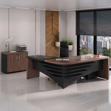 Imagem de conjunto de mesa com armário de escritório executivo 2 pt charuto e preto