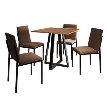 Imagem de conjunto de mesa de jantar com tampo imbuia e 4 cadeiras mônaco veludo marrom e preto